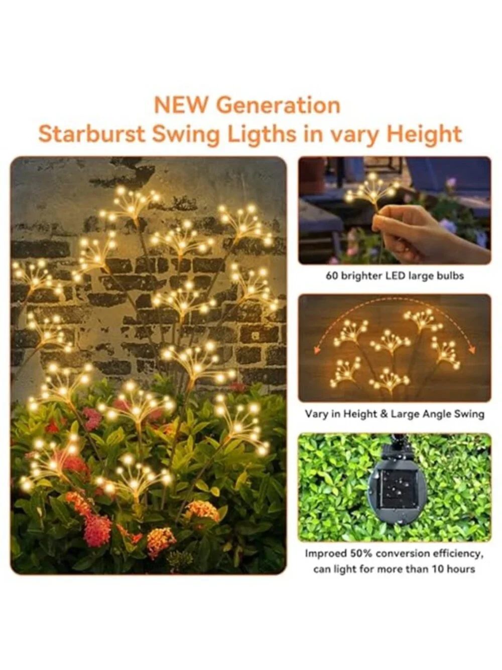 Solar Garden Light Outdoor Firework LED Copper Wire Swaying Waterproof Yard Deco